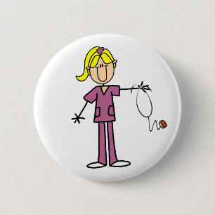 Blonde weibliche Strichmännchen-Krankenschwester Button
