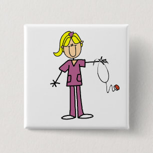 Blonde weibliche Strichmännchen-Krankenschwester- Button