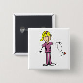 Blonde weibliche Strichmännchen-Krankenschwester-T Button (Vorne & Hinten)