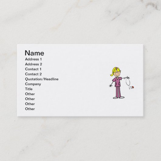 Blonde weibliche Strichmännchen-Krankenschwester-T Visitenkarte (Vorderseite)