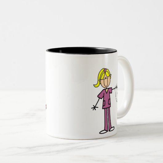 Blonde weibliche Strichmännchen-Krankenschwester-T Zweifarbige Tasse (VorderseiteRechts)