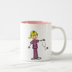 Blonde weibliche Strichmännchen-Krankenschwester Zweifarbige Tasse