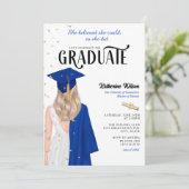 Blonde Weiblichkeit Blau Sie glaubt Abschluss Einladung (Stehend Vorderseite)