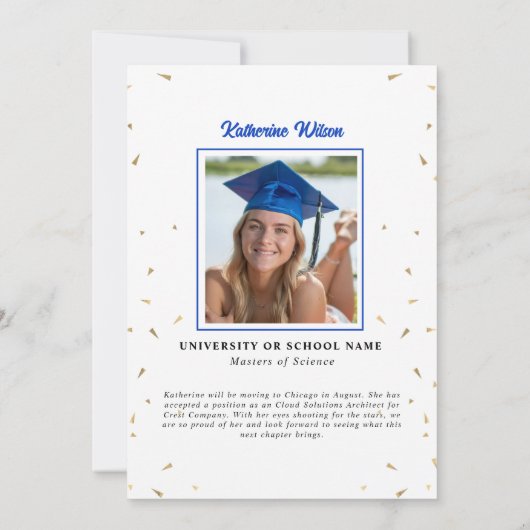 Blonde Weiblichkeit Blau Sie glaubt Abschluss Einladung (Rückseite)