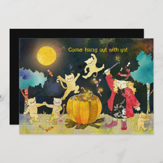 Blonde Witchs magisches Halloween-Party Einladung (Vorne/Hinten)