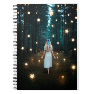 Blonde Woman in White Dress Walking Through Enchan Notizblock