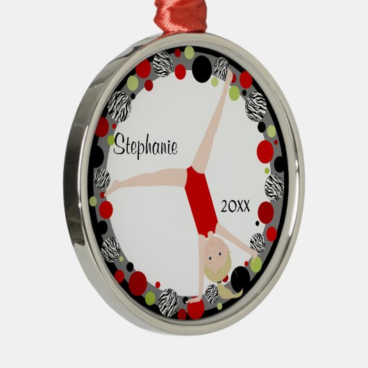 Blonder Gymnast in rotem, schwarzem u. grünem Silbernes Ornament (Rechts)