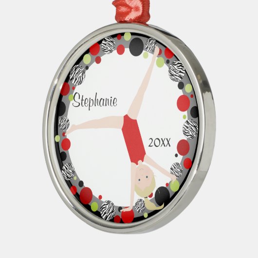 Blonder Gymnast in rotem, schwarzem u. grünem Silbernes Ornament (Links)