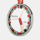 Blonder Gymnast in rotem, schwarzem u. grünem Silbernes Ornament (Links)