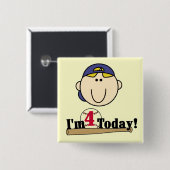 Blonder Jungen-Baseball-4. Geburtstag Button (Vorne & Hinten)