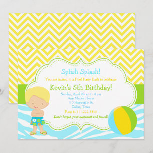 Blonder Jungen Poolparty Bash Party Einladung