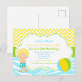 Blonder Jungen-Poolparty-Bash-Party Postkarte (Vorne/Hinten)