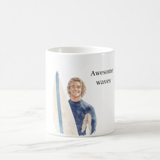 Blonder Kerl Surfer Surfbrett Kaffeetasse (Mittel)