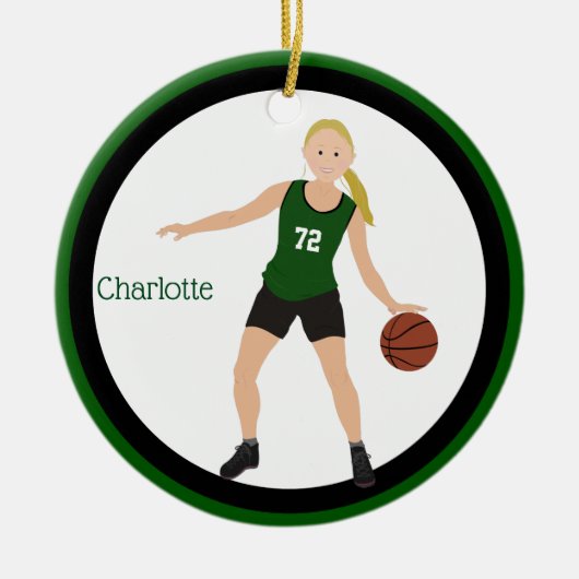 Blonder Mädchen-Basketball-Spieler im Grün und im Keramik Ornament (Vorne)