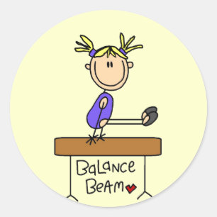 Blonder MädchenGymnast auf Strahln-T-Shirts und Runder Aufkleber