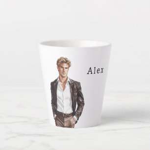 Blonder Mann Braune Jacke Milchtasse