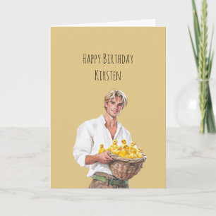 Blonder Mann Gelbe Hühner Korb Geburtstag Karte