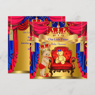 Blonder Prinz Baby Shower Goldener Bär Rot Blau Einladung