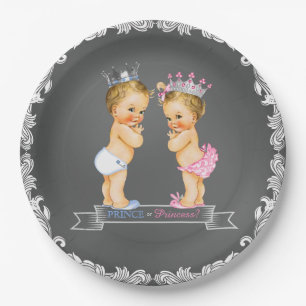 Blonder Prinz und Prinzessin Schiefertafel Baby Sh Pappteller