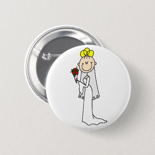 Blonder Strichmännchen-Braut-Knopf Button (Vorne & Hinten)