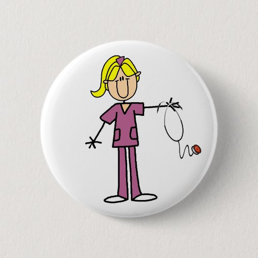Blonder Strichmännchen-Krankenschwester-Knopf Button (Vorderseite)