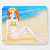 Blondes Anime-Mädchen am Strand Mousepad (Vorne)