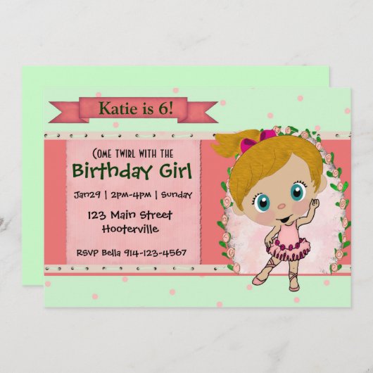 Blondes Ballett-oder Tanz-Party Einladung (Vorne/Hinten)