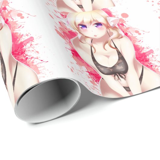 Blondes Haar-Bikini-Pelzmädchen Geschenkpapier (Rolleneckpunkt)