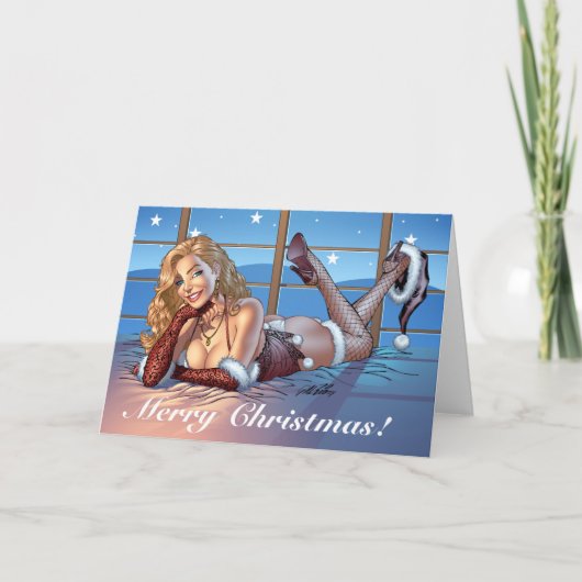 Blondes Haar, blaue mit Augen Feiertagskarte (Vorderseite)