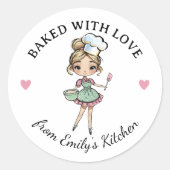 Blondes Haarmädchen Bäcker Chef Runder Aufkleber (Vorderseite)