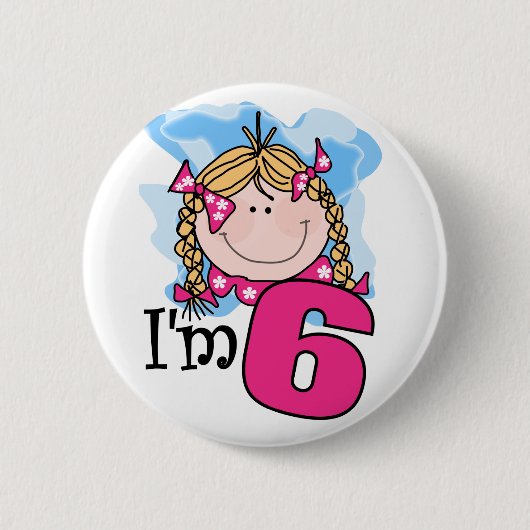 Blondes Mädchen bin ich sechs Button (Vorderseite)