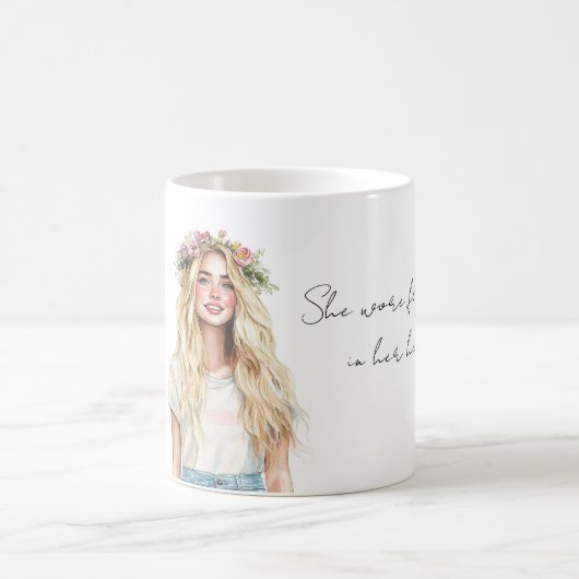 Blondes Mädchen Blumen im Haar Kaffeetasse (Mittel)