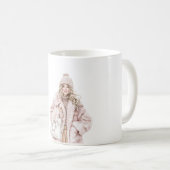 Blondes Mädchen Blush Rosa Hut Jacke Kaffeetasse (VorderseiteRechts)
