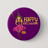 Blondes Mädchen glückliches Halloween scherzt Button (Vorderseite)