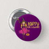 Blondes Mädchen glückliches Halloween scherzt Button (Vorne & Hinten)