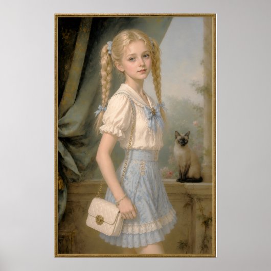 Blondes Mädchen mit einer Siamkatze Poster (Vorne)
