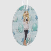 Blondes Mädchen mit weißem Welpen Ornament (Vorderseite)