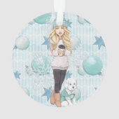 Blondes Mädchen mit weißem Welpen Ornament (Rückseite)