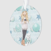 Blondes Mädchen mit weißem Welpen Ornament (Vorderseite)