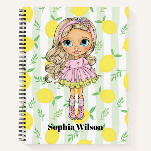 Blondes Mädchen mit Zitronen Notizbuch