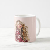 Blondes Mädchen rote Herzen Valentinstag Liebe Kaffeetasse (VorderseiteRechts)