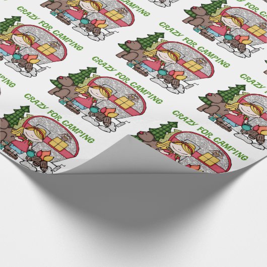 Blondes Mädchen verrückt für Camping Geschenkpapier (Ecke)
