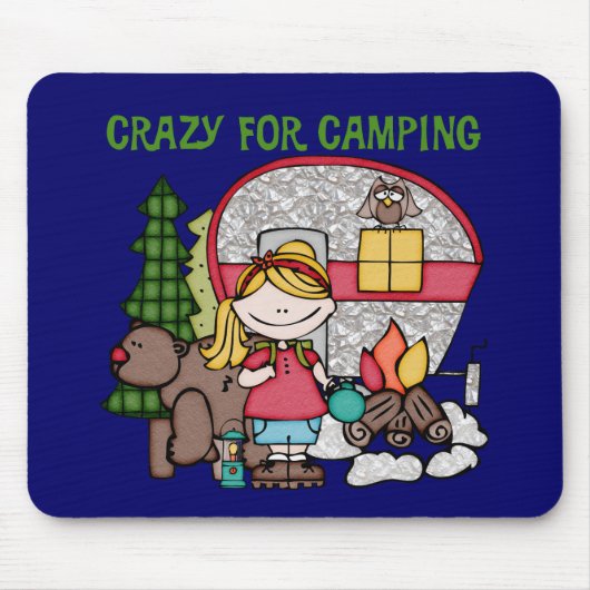 Blondes Mädchen verrückt für Camping Mousepad (Vorne)