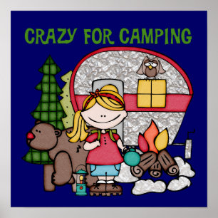 Blondes Mädchen verrückt für Camping Poster