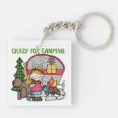 Blondes Mädchen verrückt für Camping Schlüsselanhänger (Rückseite)