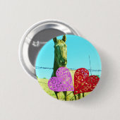 Blondes Pferd und rosa und rote Herzen Button (Vorne & Hinten)
