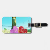 Blondes Pferd und rosa und rote Herzen Gepäckanhänger (Vorderseite horizontal)