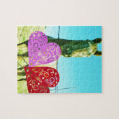 Blondes Pferd und rosa und rote Herzen Puzzle (Horizontal)