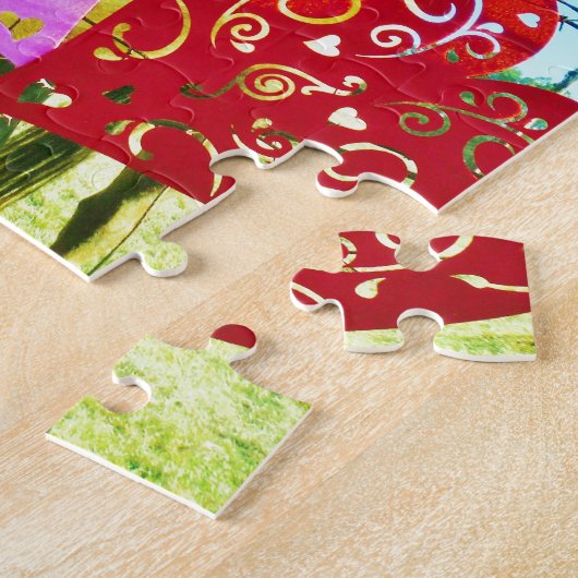 Blondes Pferd und rosa und rote Herzen Puzzle (Seite)