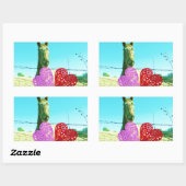 Blondes Pferd und rosa und rote Herzen Rechteckiger Aufkleber (Blatt)